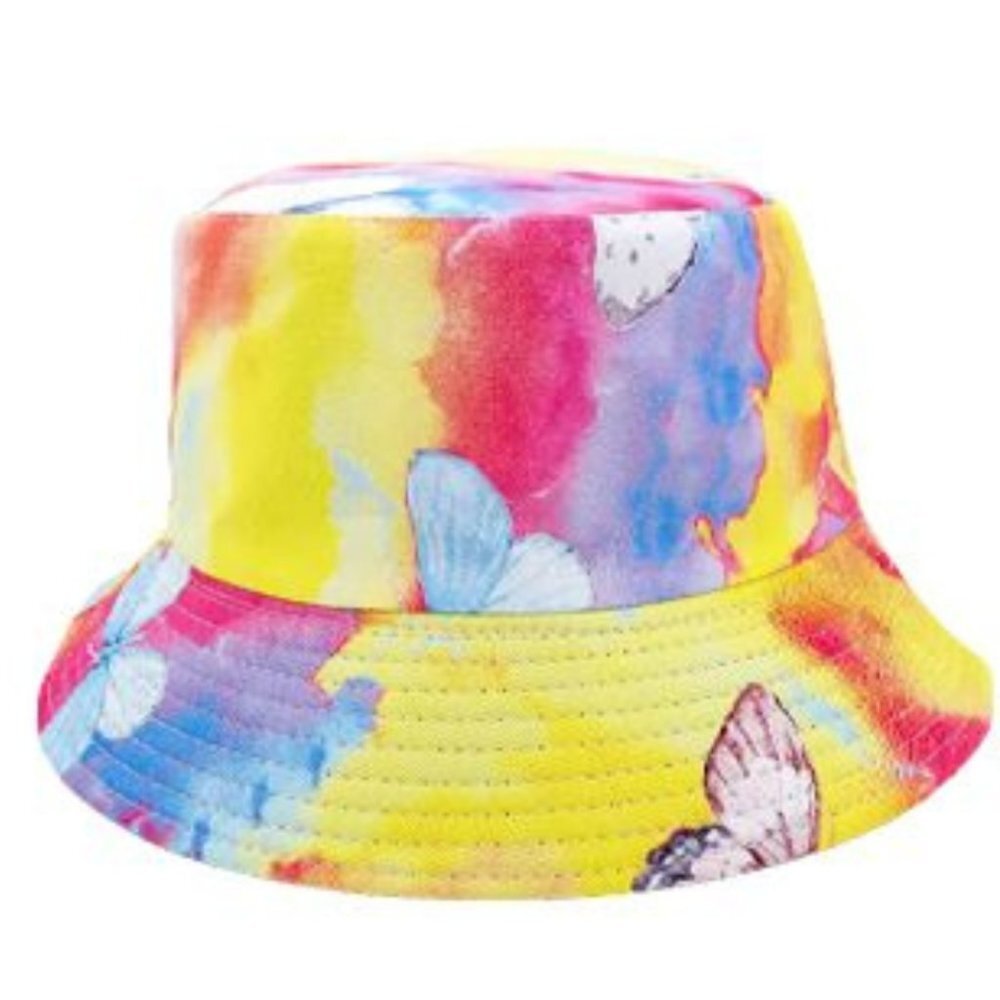 Butterfly &‎ Rainbow Tie Dye Print Reversible Bucket Hat Cap NWT